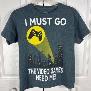 Boy's Graphic T Shirt " I Must Go The Video Games Need Me!" Bat Signal Gray XL